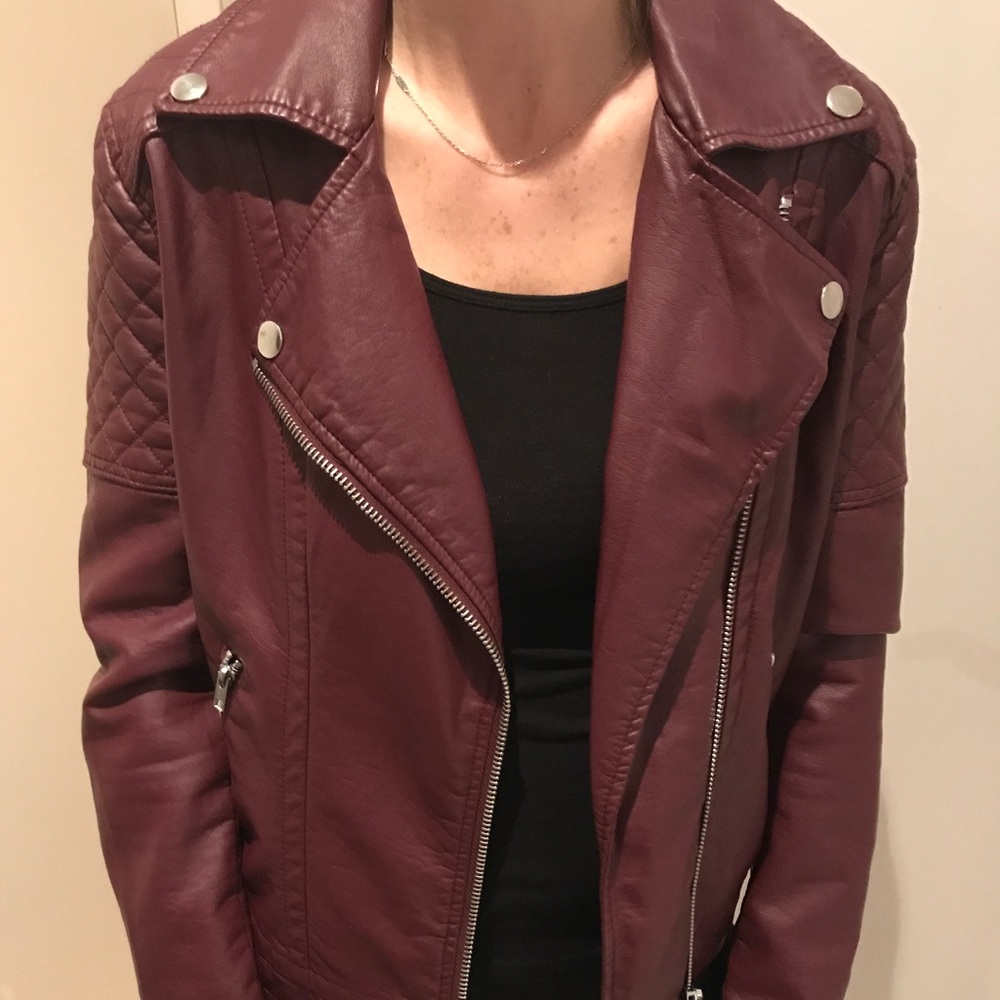 Burgundy Faux Leather Jacket